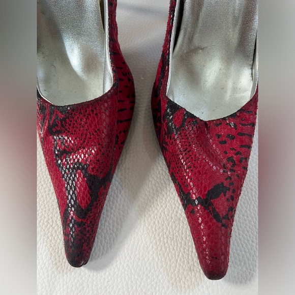 DANGEROUS PUMP RED/BLACK Longpoint Leder Stiletto High Heels SNAKE DESIGN SIZE 8 - Picture 9 of 13